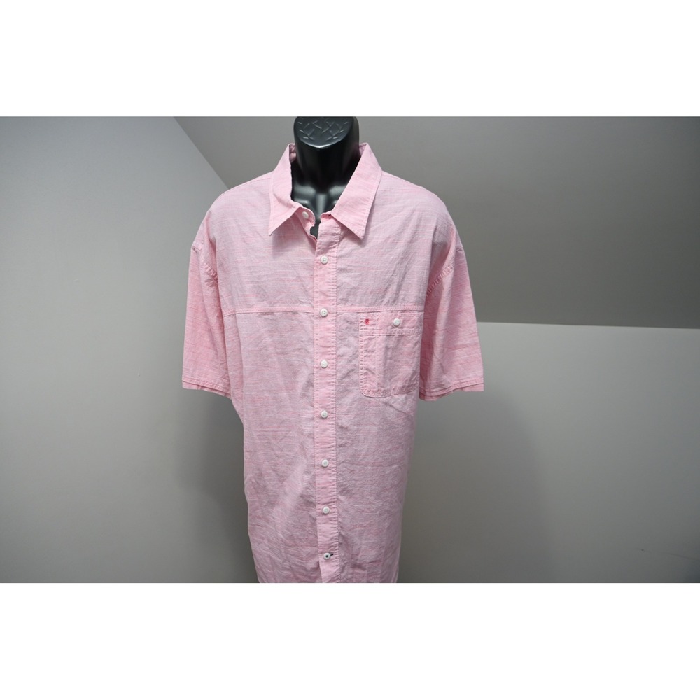 IZOD Saltwater Shirt Mens 3XL Pink Micro Stripe Short Sleeve Button Up Excellent